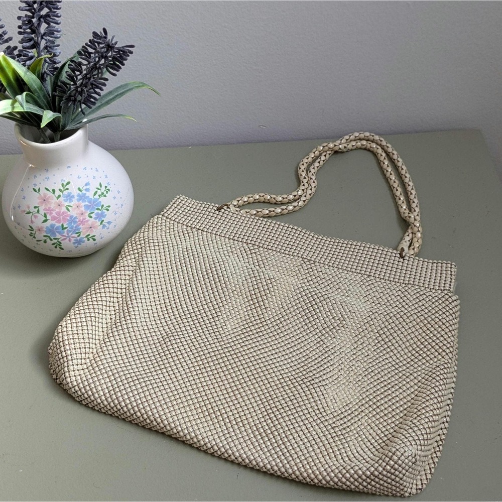 Vintage Whiting Davis Ivory Alumesh Purse 1950s Metal Mesh Handbag USA